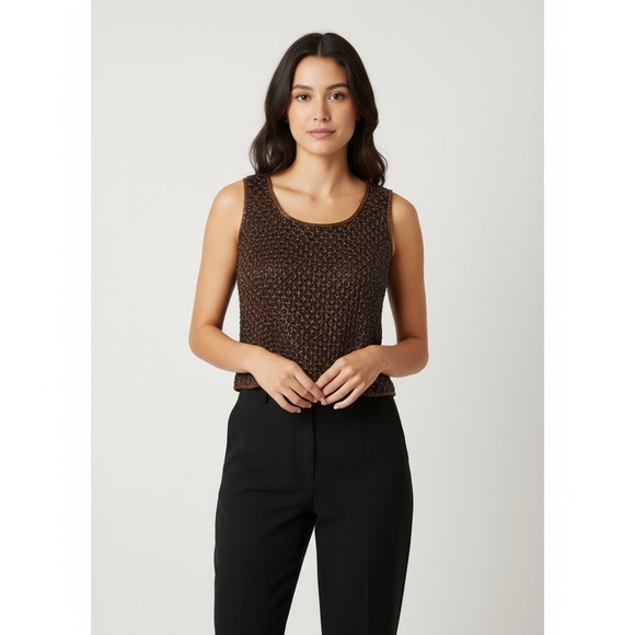 Vintage Tops - vintage silk beaded brown sleeveless blouse y2k size 16